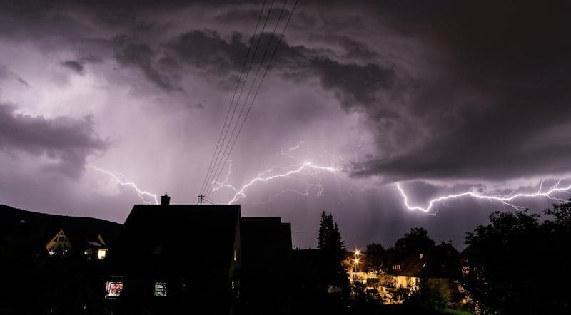 Lightning storm over a South Florida neighborhood during severe weather